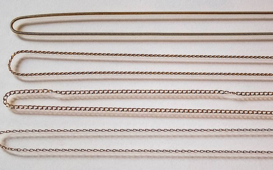 Gold link chains laid side by side (representative photo)
